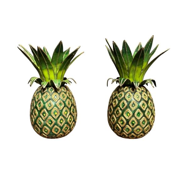 Vintage Nicki Yassaman Pineapple Cloisonne Enamel Candlestick Holders 5" Decor - Picture 9 of 9